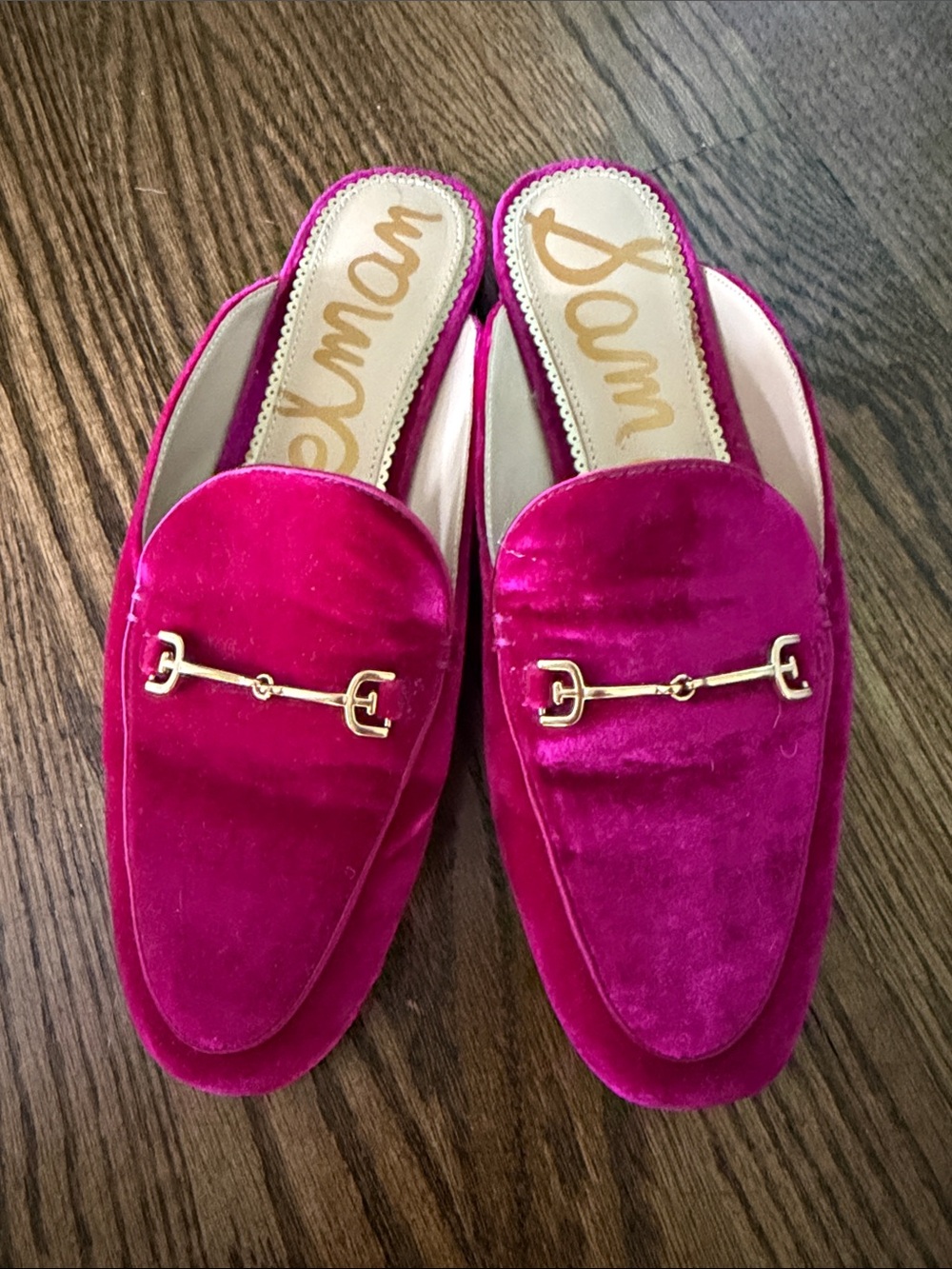 Sam Edelman Fuchsia Velvet Horsebit Mules